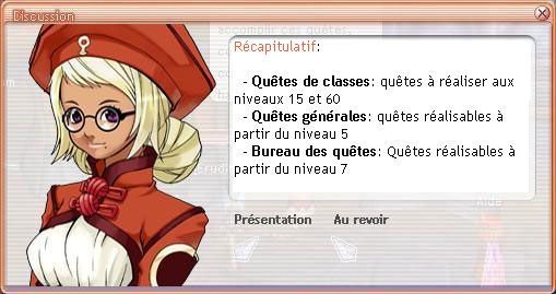 R�capitulatif des qu�tes de classes, qu�tes g�n�rales et bureau des qu�tes.
